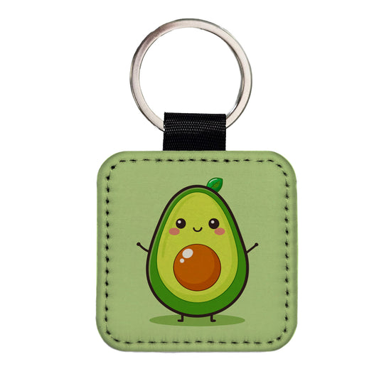 Avocado Cute Square Faux Leather Keychain