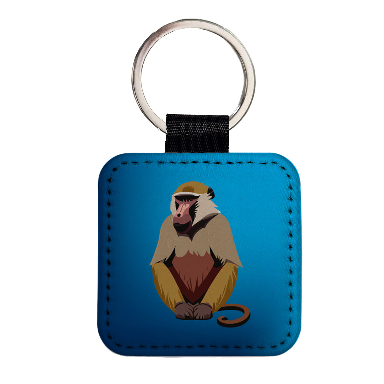 Baboon Primate Africa Square Faux Leather Keychain