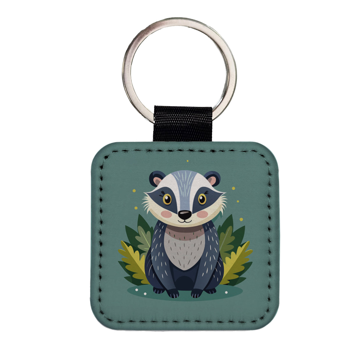 Badger Cute Square Faux Leather Keychain