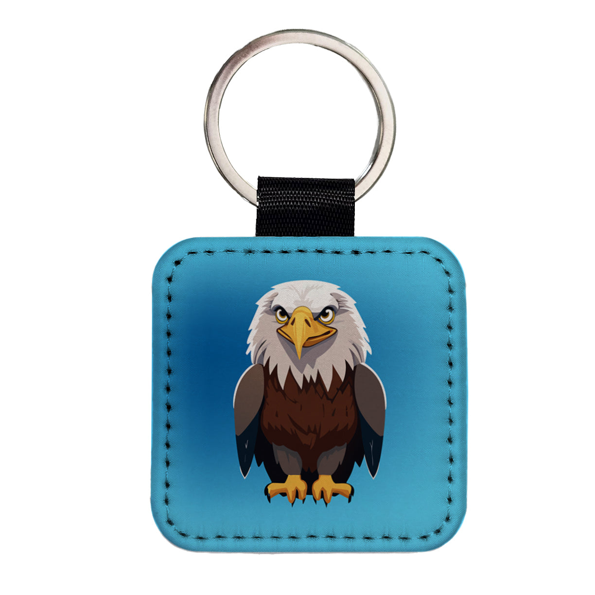 Bald Eagle Standing Square Faux Leather Keychain