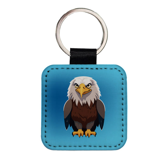 Bald Eagle Standing Square Faux Leather Keychain