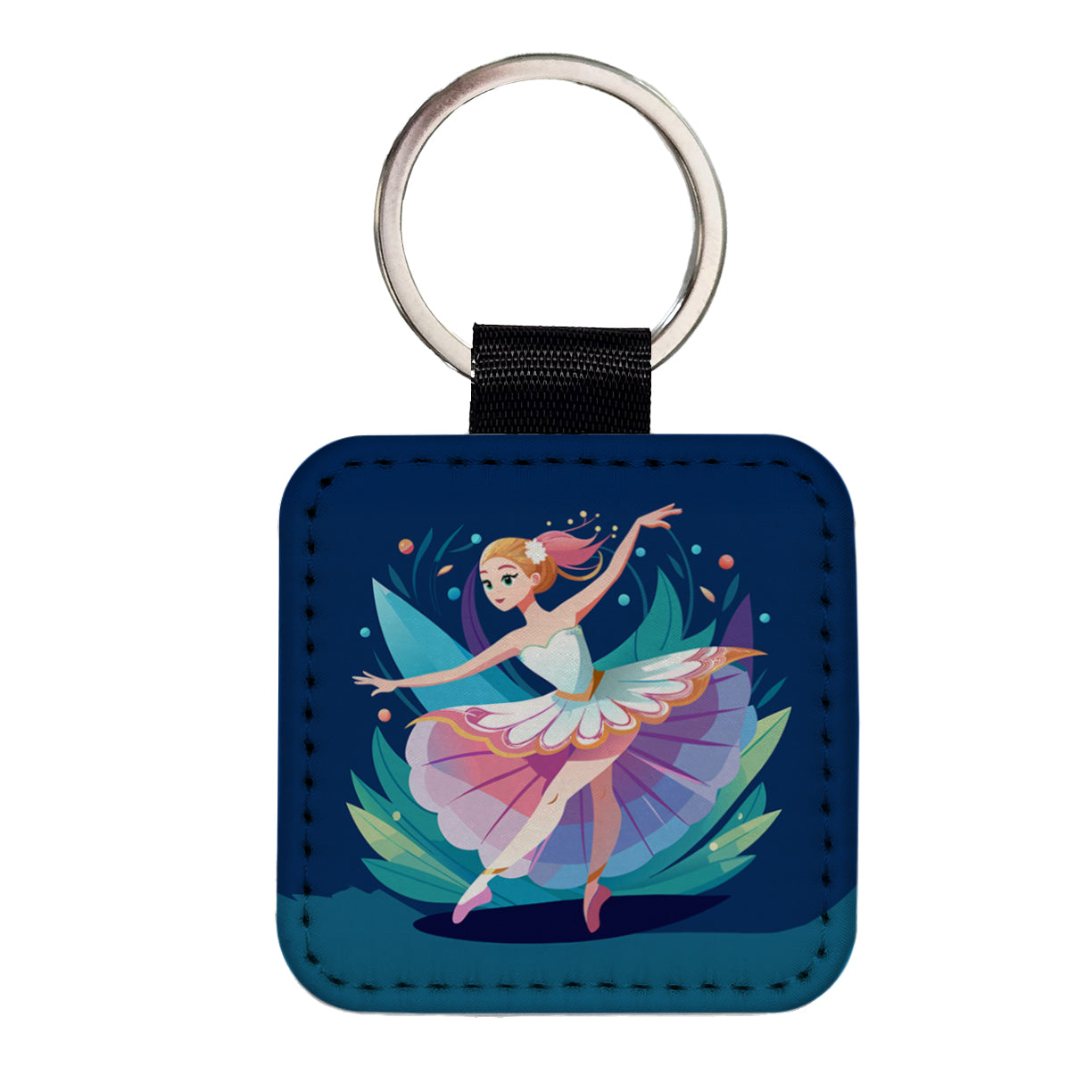 Ballerina Ballet Dancer Cute Square Faux Leather Keychain