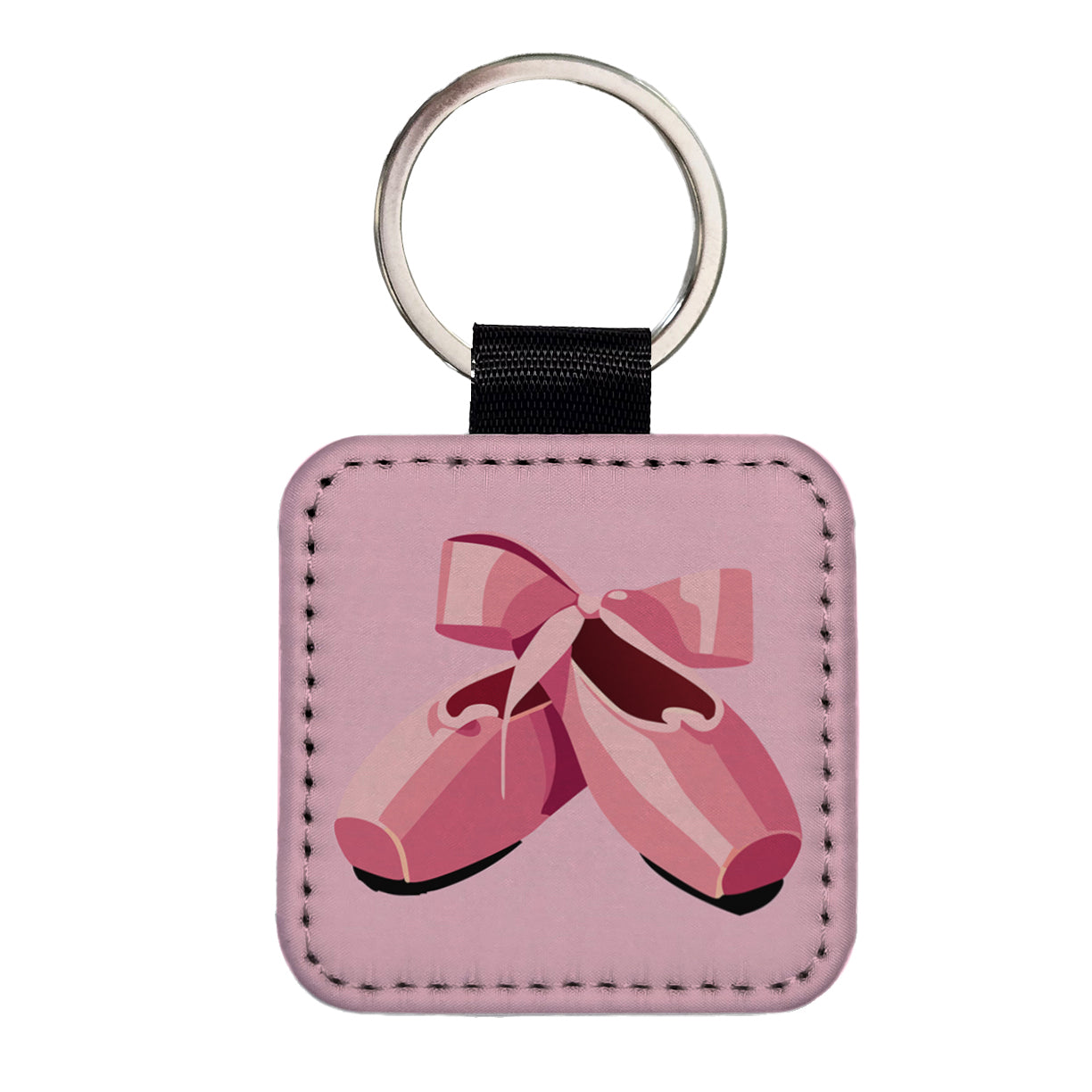 Ballet Shoes Pink with Bow Ballerina Square Faux Leather Keychain