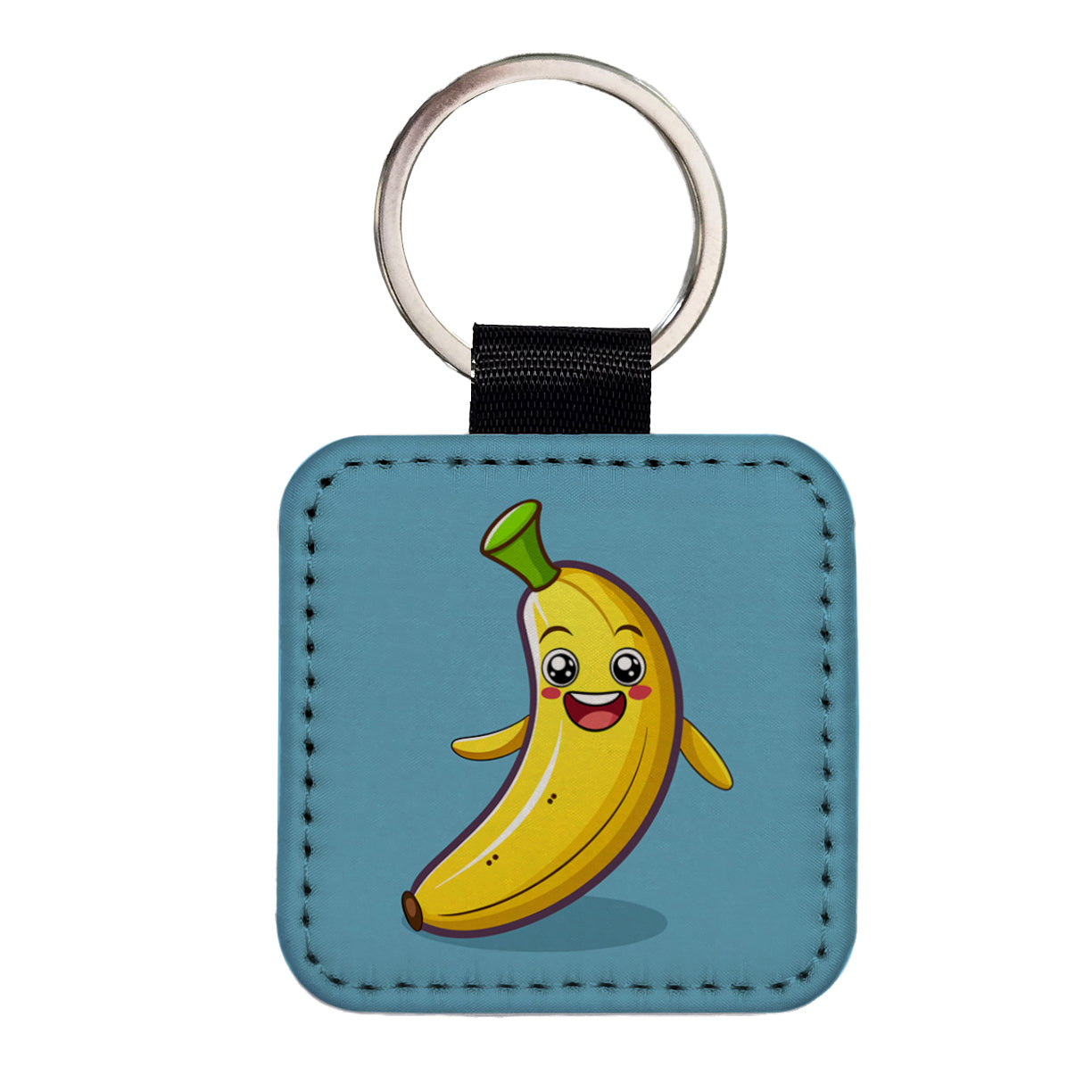 Banana Happy Fruit Square Faux Leather Keychain