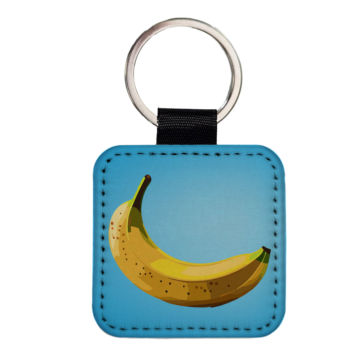 Banana Single Fruit Square Faux Leather Keychain
