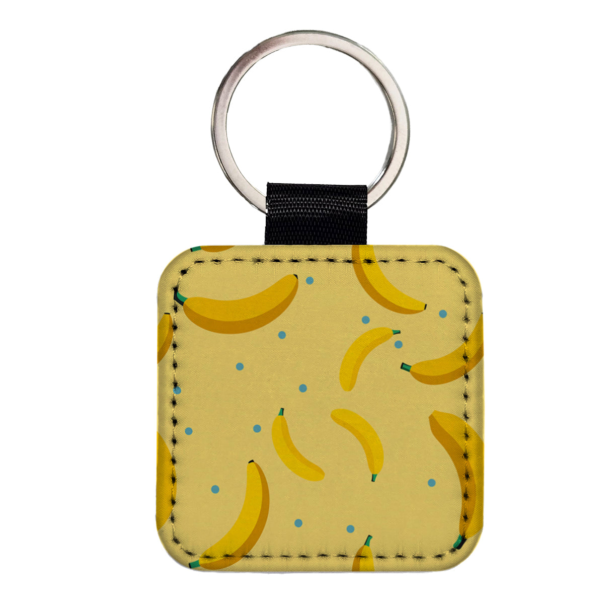 Bananas Oodles Pattern Square Faux Leather Keychain