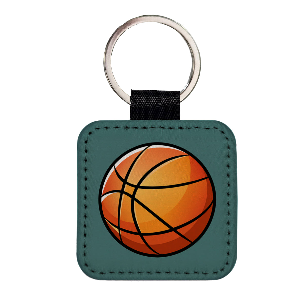 Basketball Ball Sport Square Faux Leather Keychain