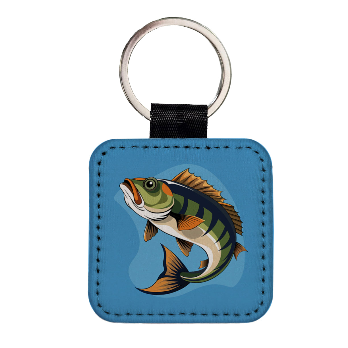 Bass Fish Fishing Square Faux Leather Keychain