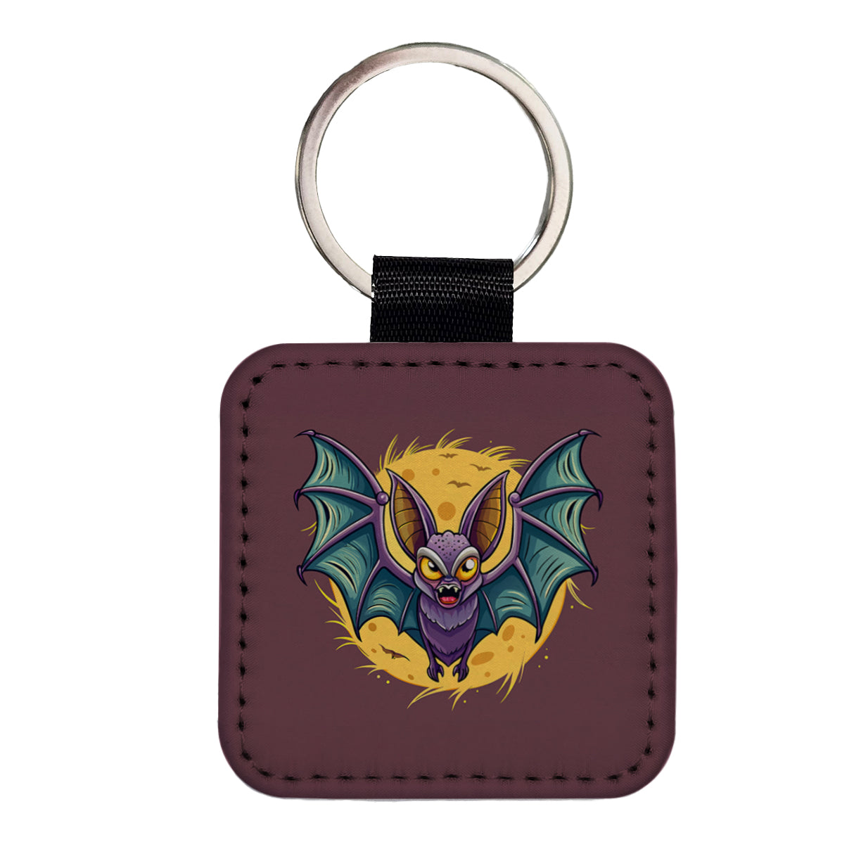 Bat Flying Halloween Spooky Square Faux Leather Keychain