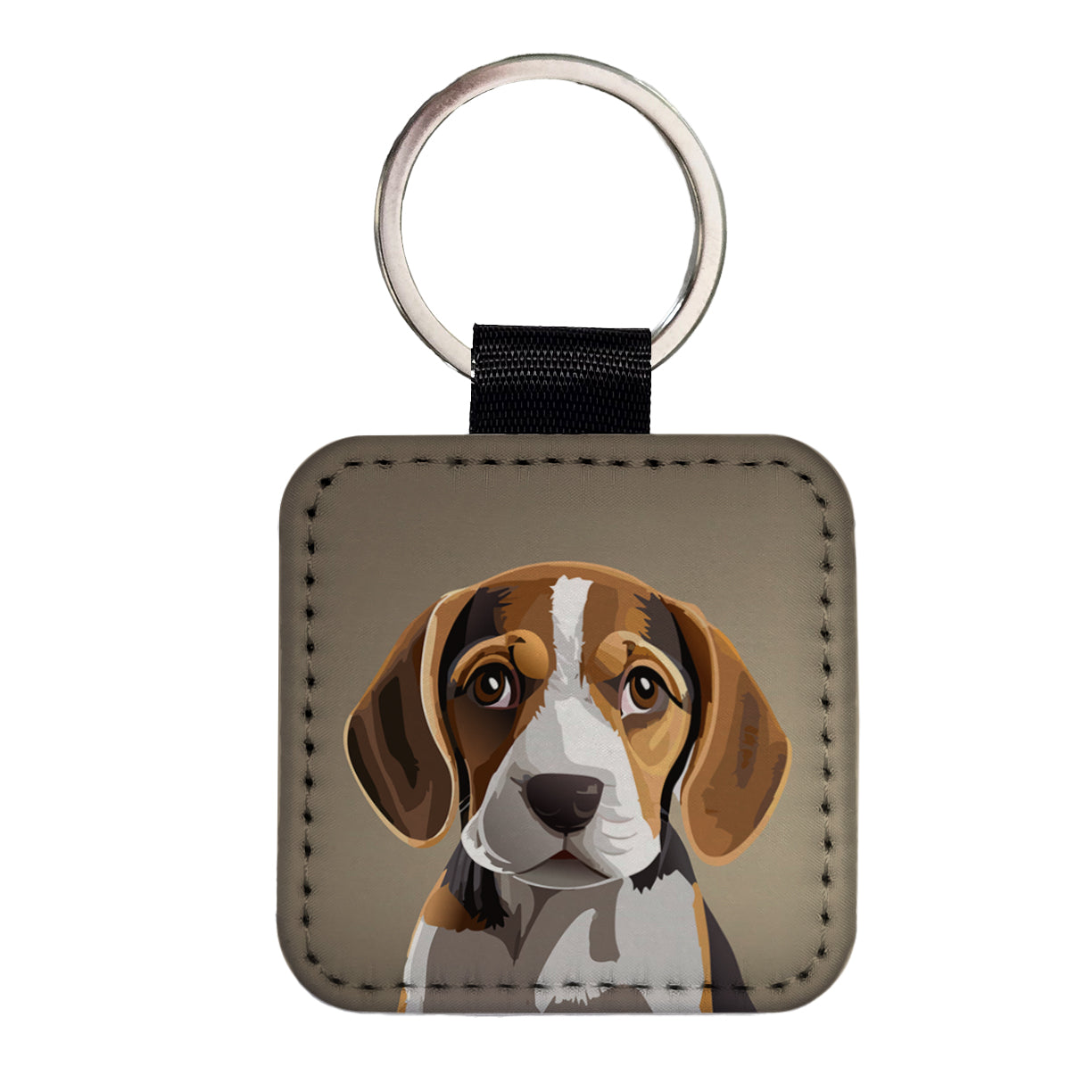 Beagle Dog Staring Square Faux Leather Keychain