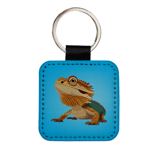 Bearded Dragon Majestic Square Faux Leather Keychain