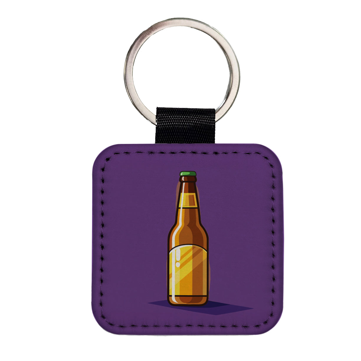 Beer Bottle Square Faux Leather Keychain