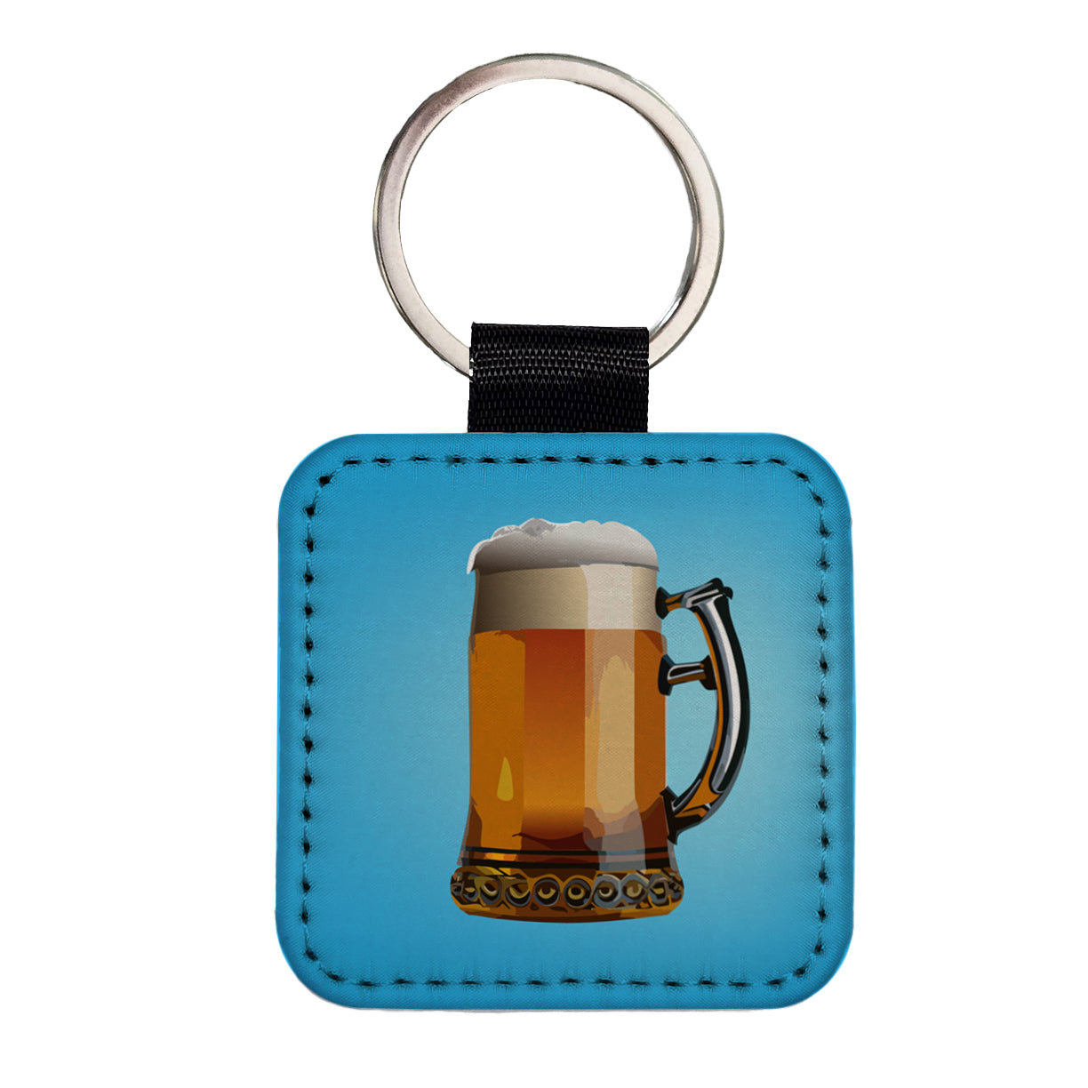 Beer Mug Stein German Square Faux Leather Keychain