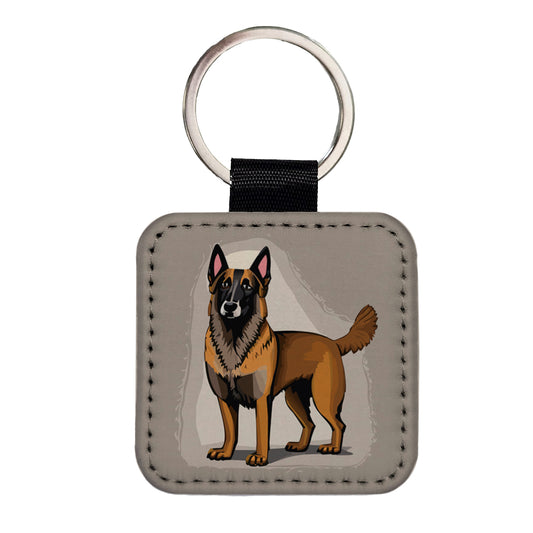 Belgian Shepherd Dog Standing Square Faux Leather Keychain