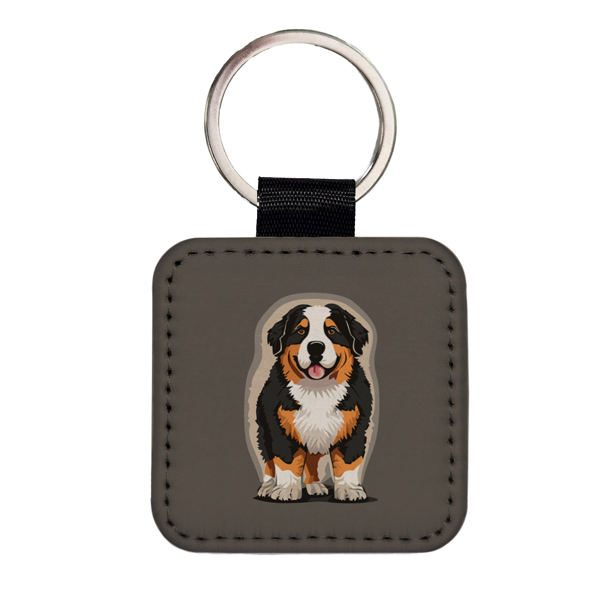 Bernese Mountain Dog Standing Square Faux Leather Keychain