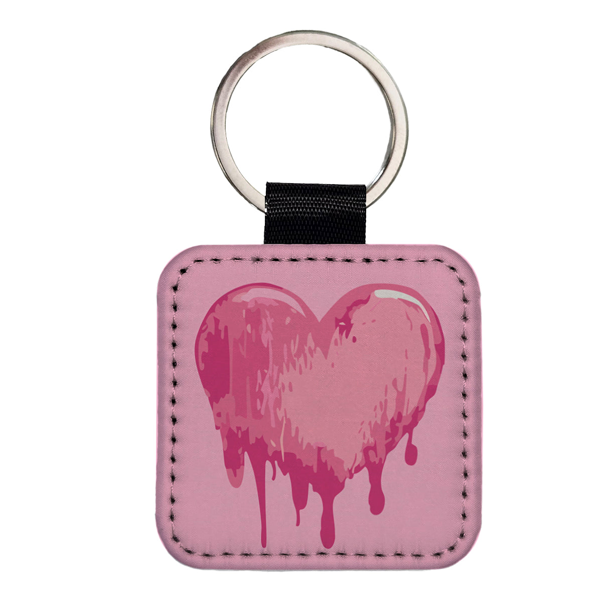 Bleeding Heart Pink Square Faux Leather Keychain