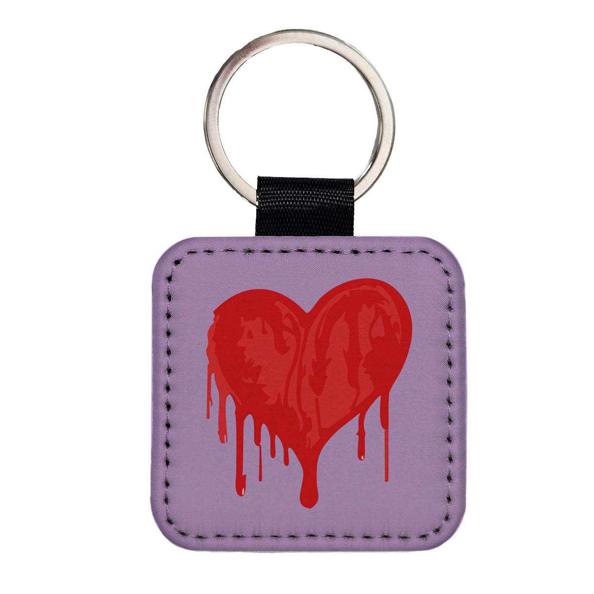 Bleeding Heart Red Square Faux Leather Keychain