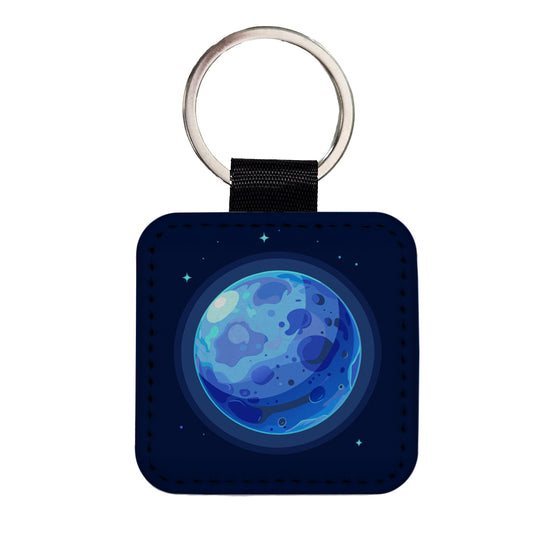 Blue Moon Square Faux Leather Keychain