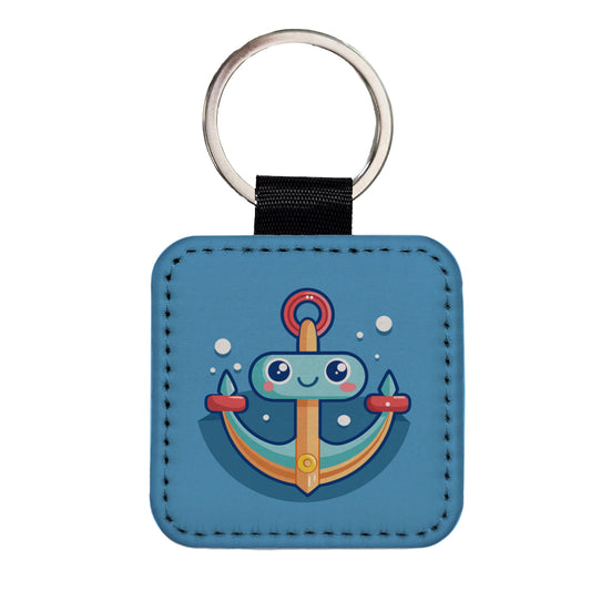 Boat Anchor Cute Square Faux Leather Keychain