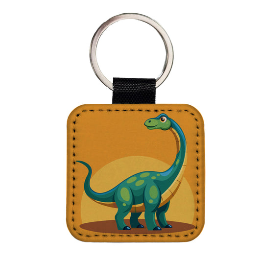 Brachiosaurus Dinosaur Square Faux Leather Keychain