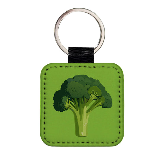 Broccoli Vegetable Vegan Vegetarian Square Faux Leather Keychain