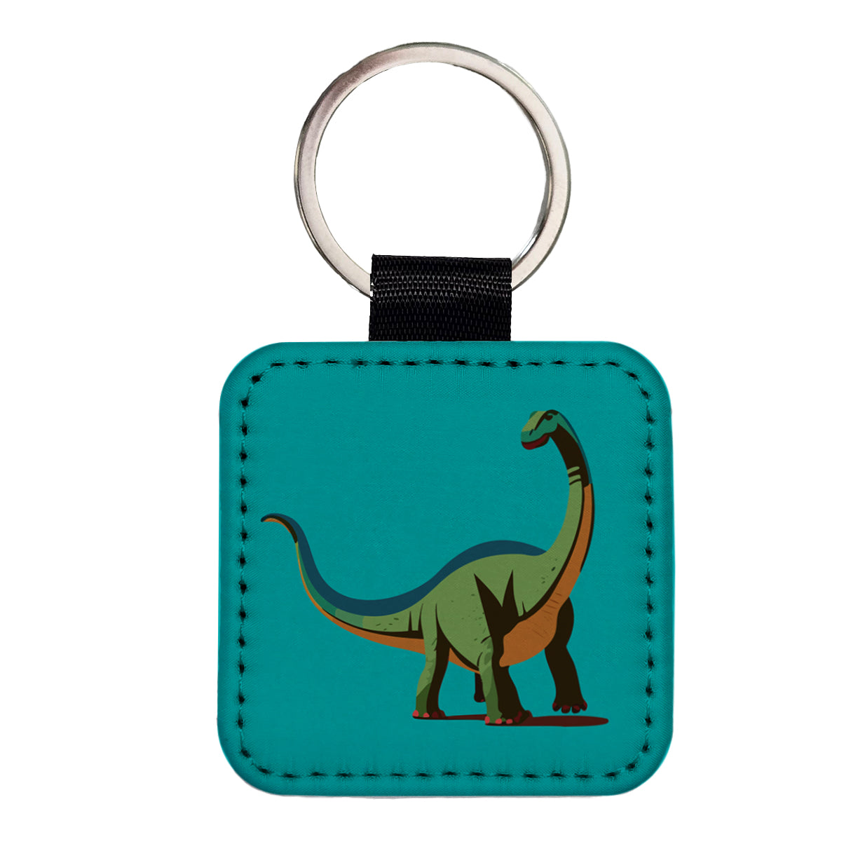 Brontosaurus Dinosaur Square Faux Leather Keychain