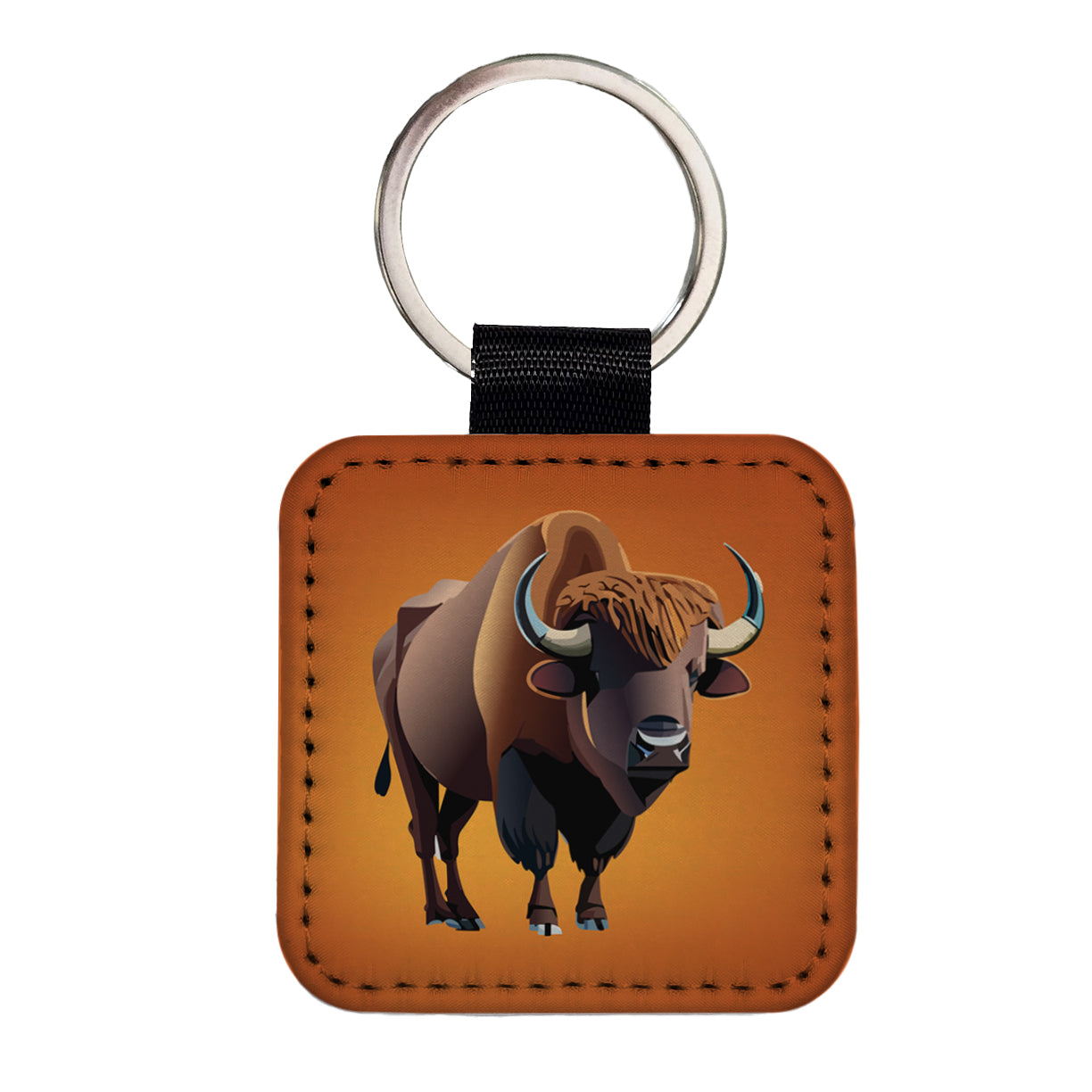 Buffalo Standing Square Faux Leather Keychain