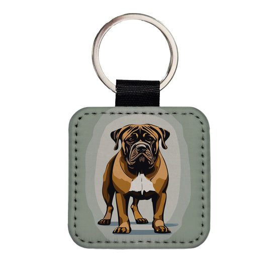 Bullmastiff Dog Standing Square Faux Leather Keychain