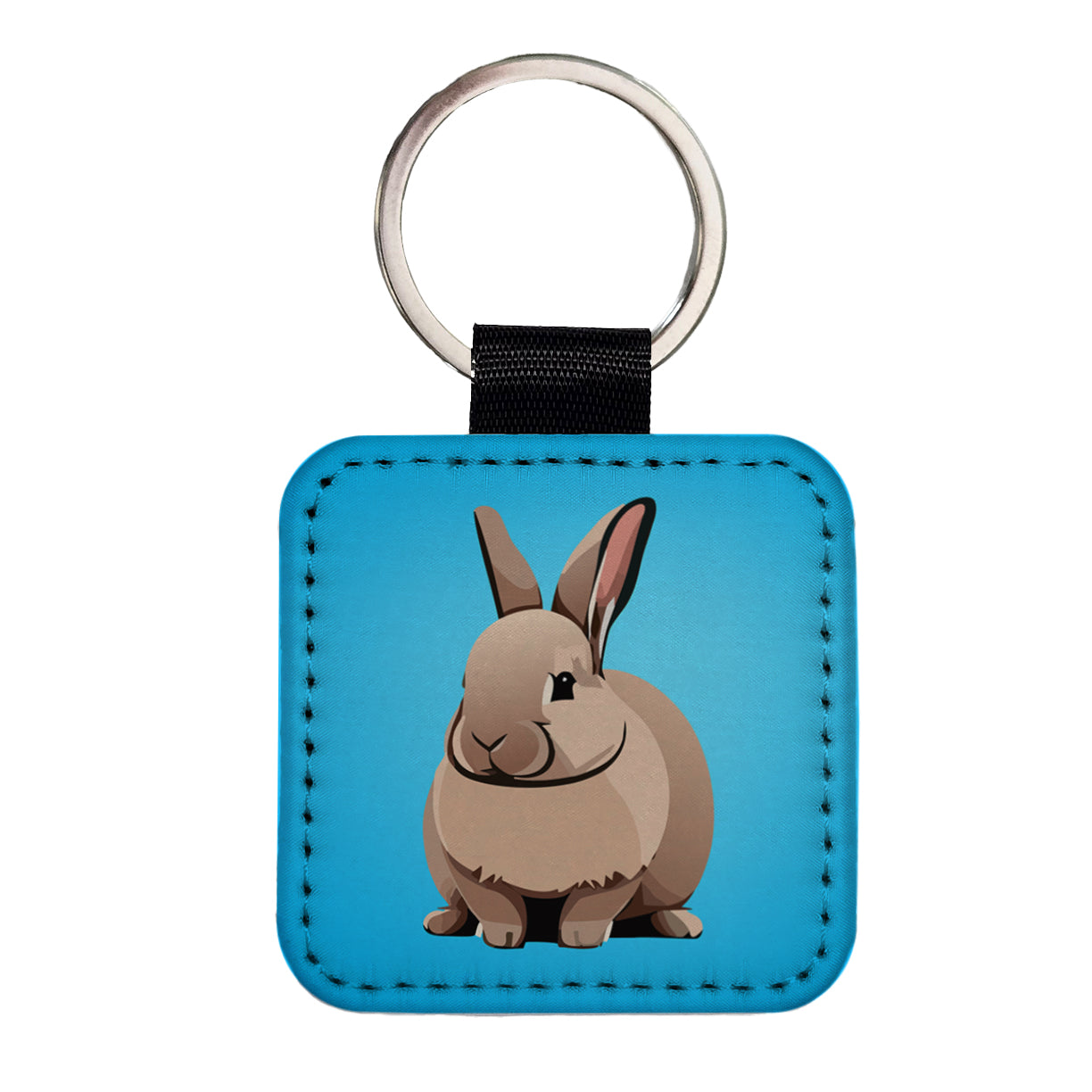 Bunny Rabbit Brown Square Faux Leather Keychain