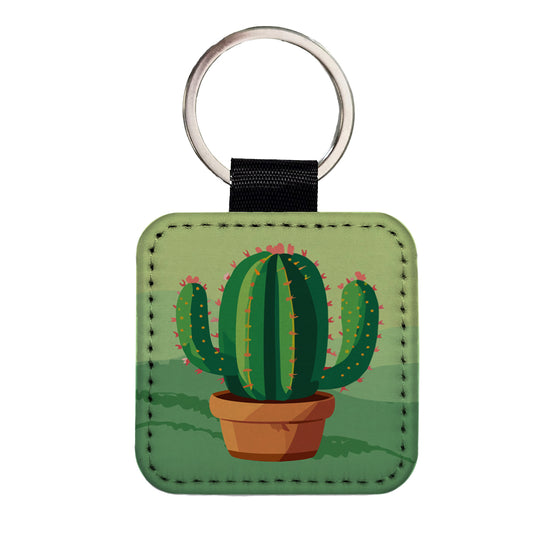 Cactus Green Square Faux Leather Keychain