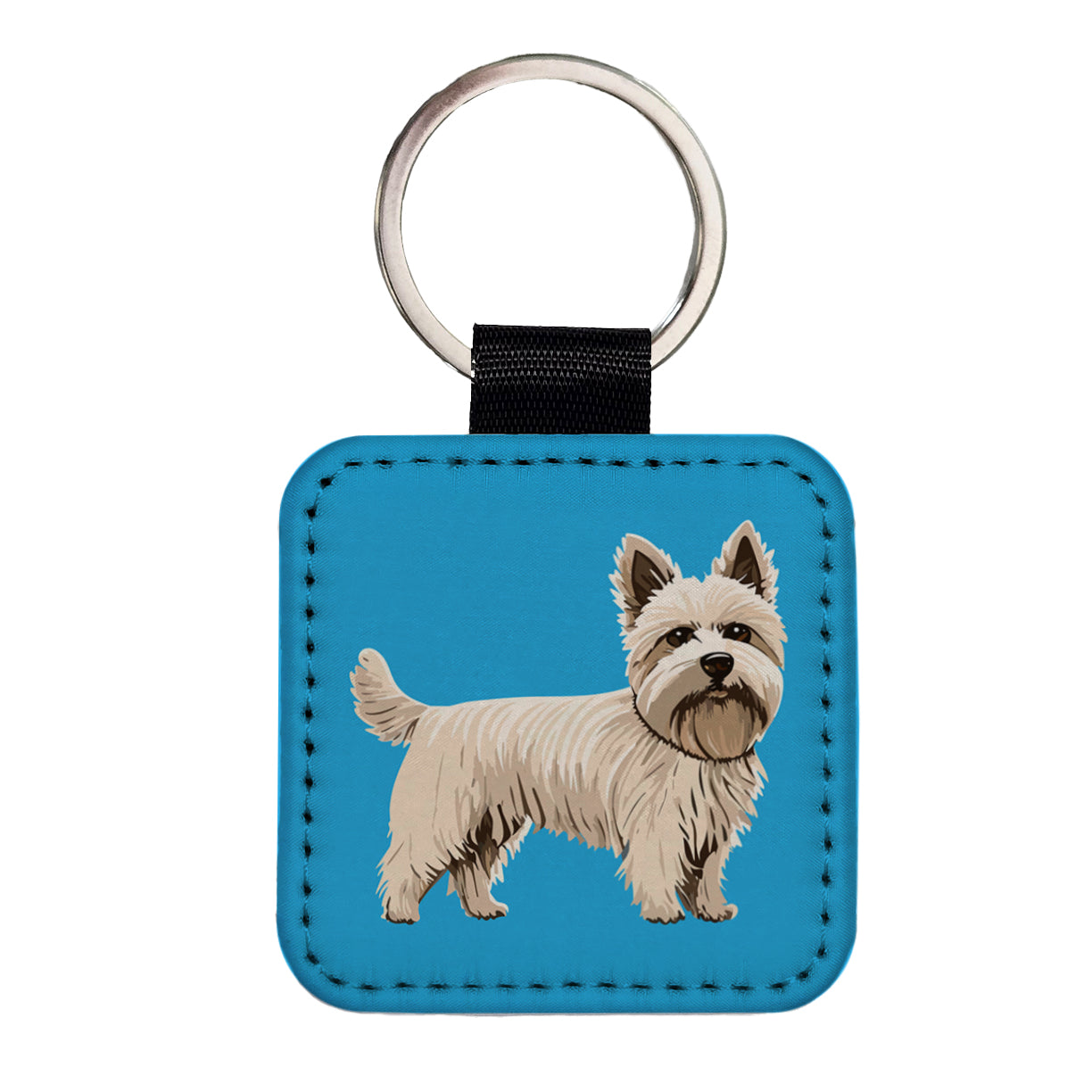 Cairn Terrier Dog Standing Square Faux Leather Keychain