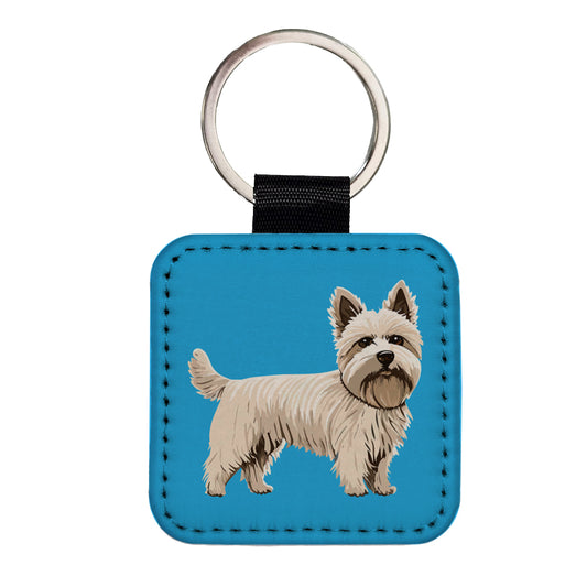 Cairn Terrier Dog Standing Square Faux Leather Keychain