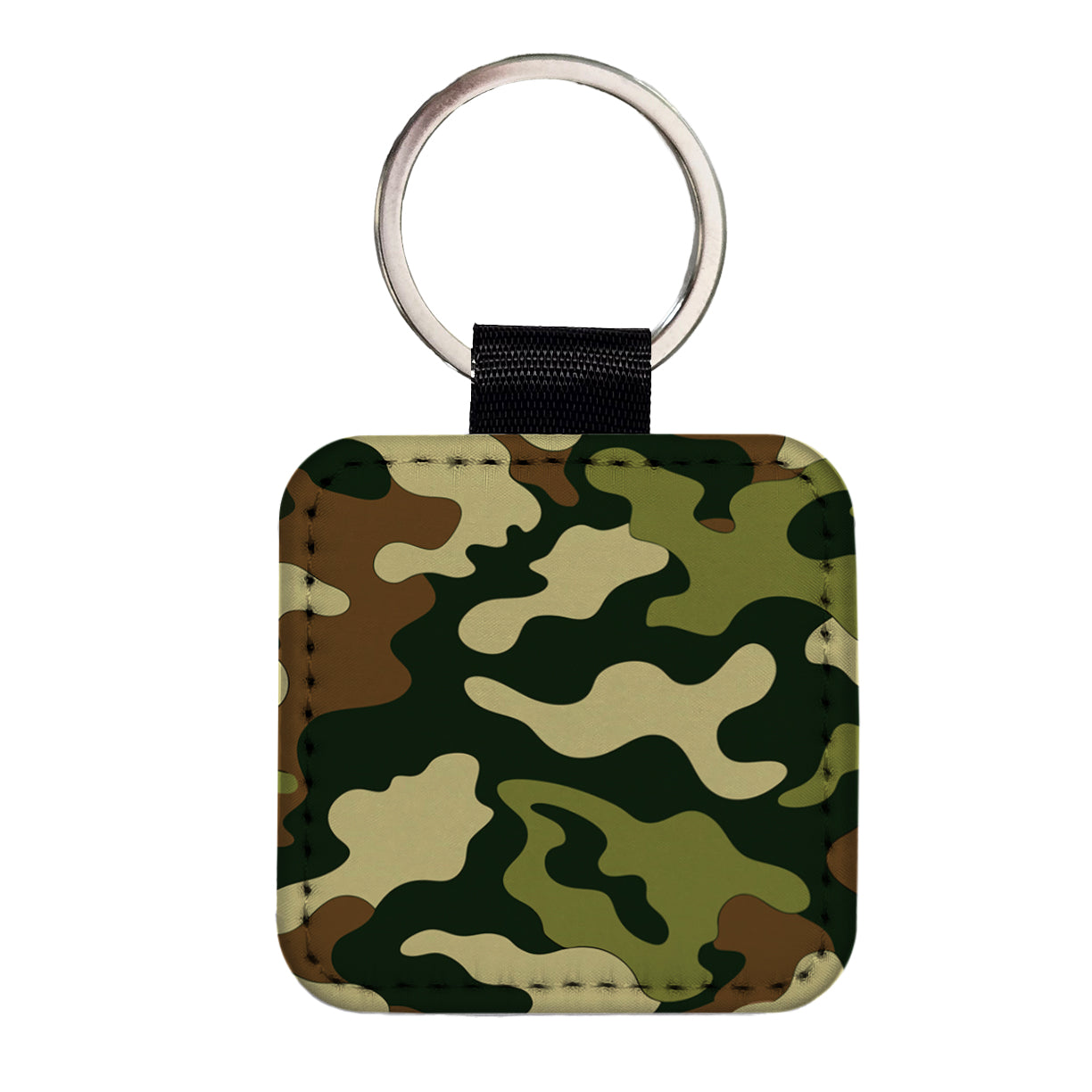 Camouflage Pattern Square Faux Leather Keychain