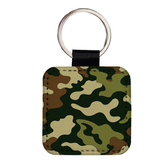 Camouflage Pattern Square Faux Leather Keychain