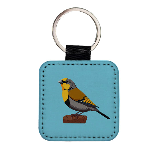 Canary Yellow Bird Square Faux Leather Keychain