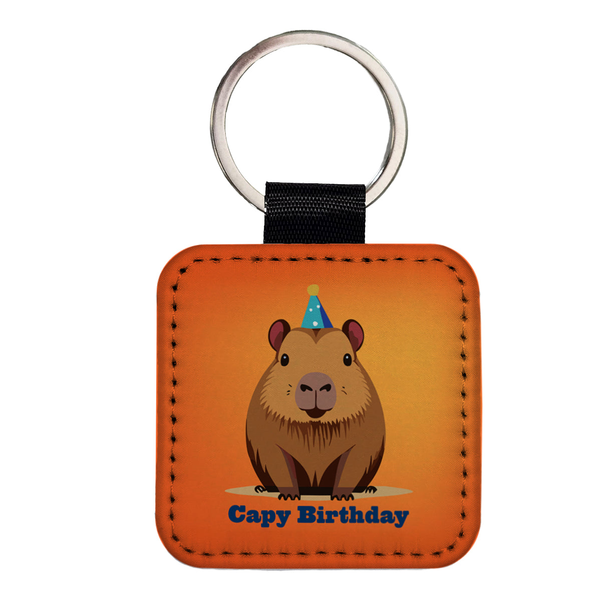 Capybara Happy Capy Birthday Funny Square Faux Leather Keychain
