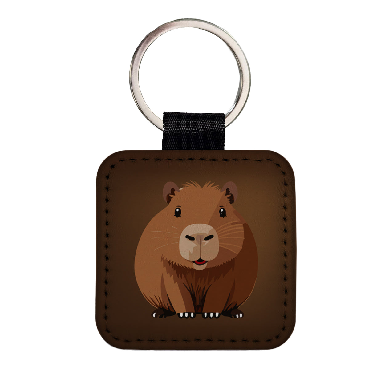 Capybara Happy Square Faux Leather Keychain