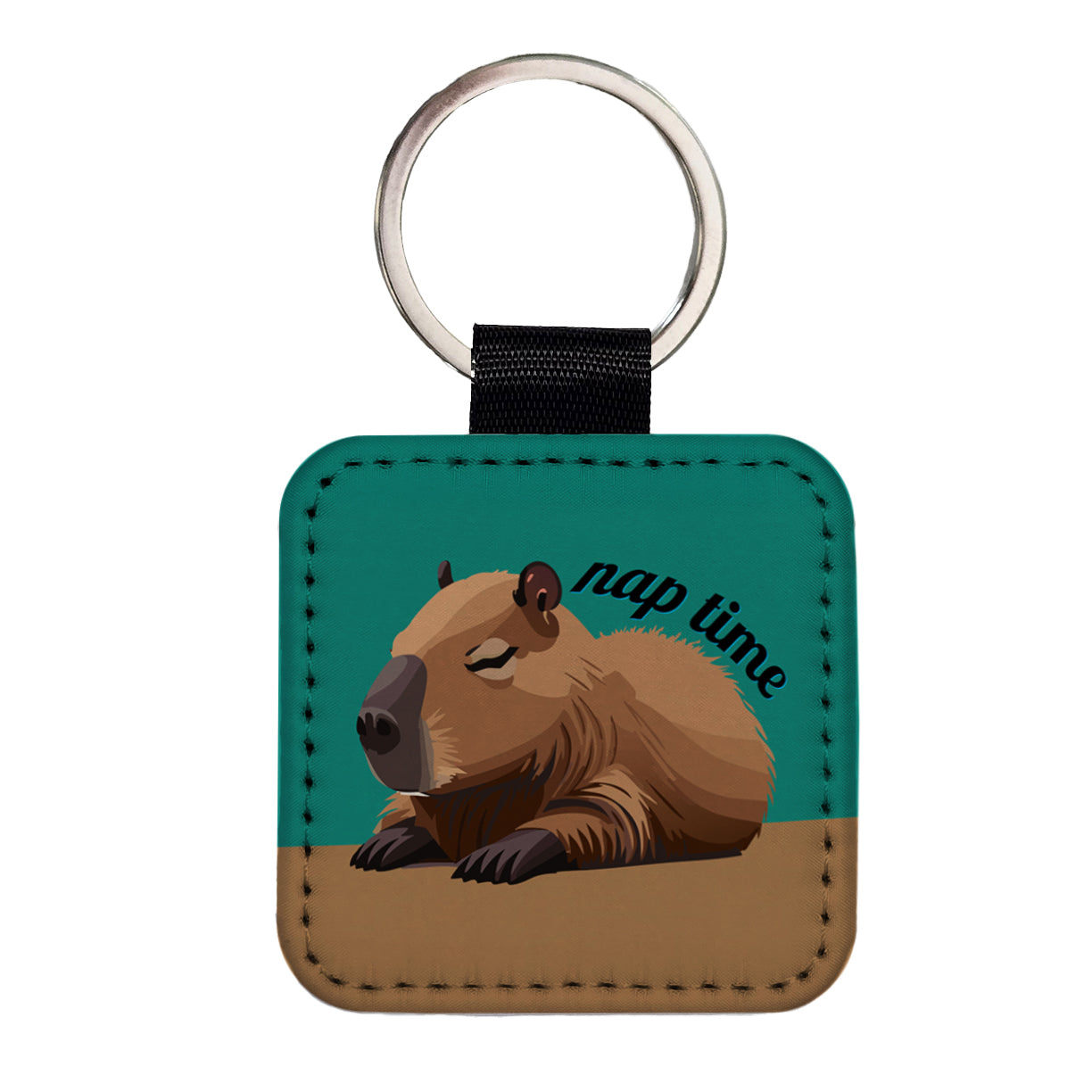 Capybara Nap Time Napping Sleeping Tired Square Faux Leather Keychain