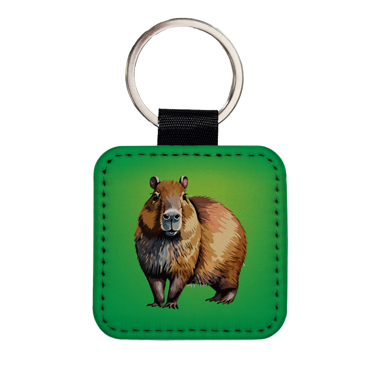 Capybara Standing Square Faux Leather Keychain