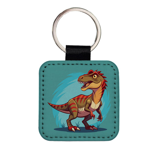Carnotaurus Dinosaur Square Faux Leather Keychain
