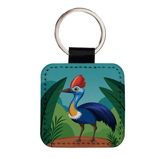 Cassowary Flightless Bird Australian Square Faux Leather Keychain