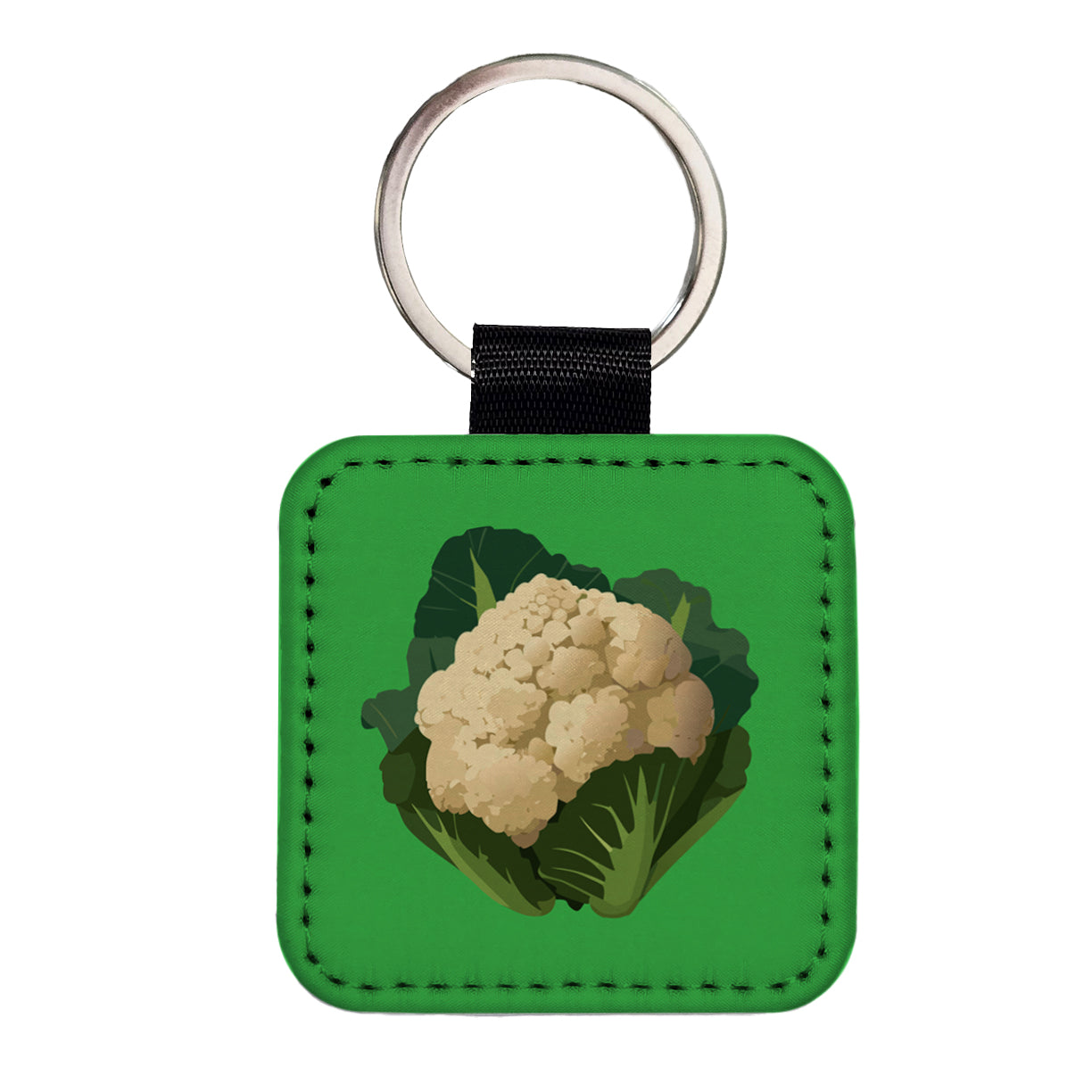 Cauliflower Vegetable Square Faux Leather Keychain