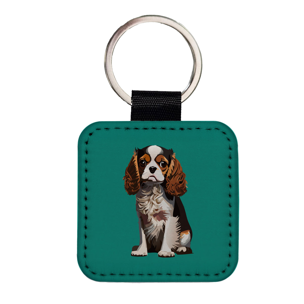 Cavalier King Charles Spaniel Dog Tricolour Tricolor Square Faux Leather Keychain