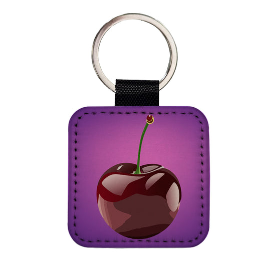 Cherry Fruit Square Faux Leather Keychain