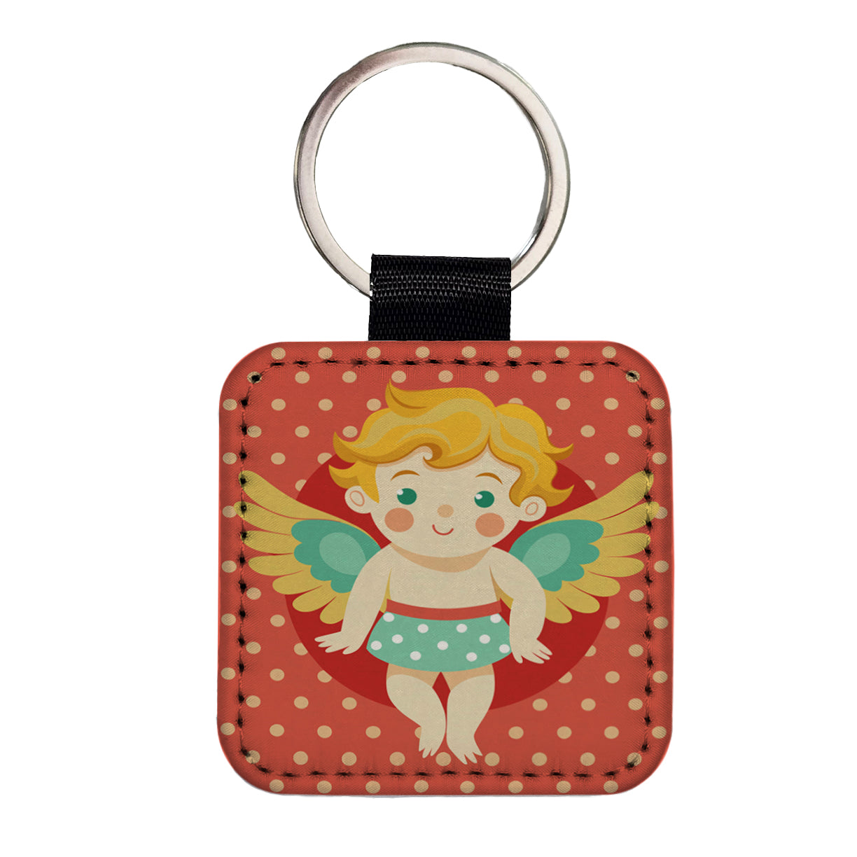 Cherub Cupid Cute Valentines Day Square Faux Leather Keychain