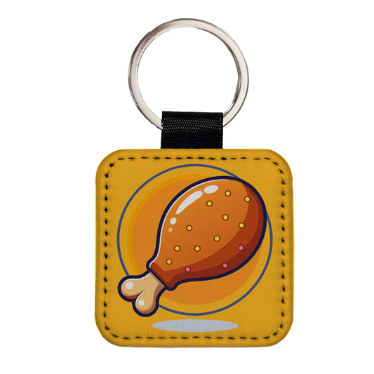Chicken Drumstick Square Faux Leather Keychain