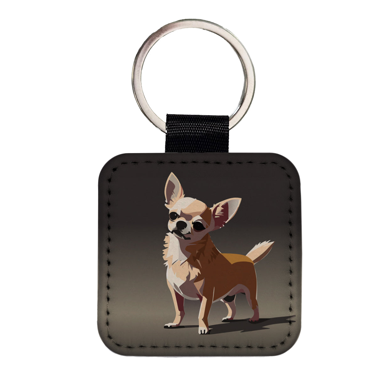 Chihuahua Dog Standing Square Faux Leather Keychain