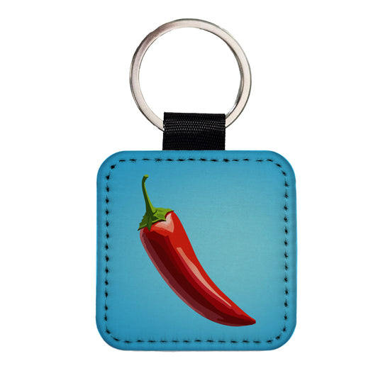 Chili Pepper Red Square Faux Leather Keychain