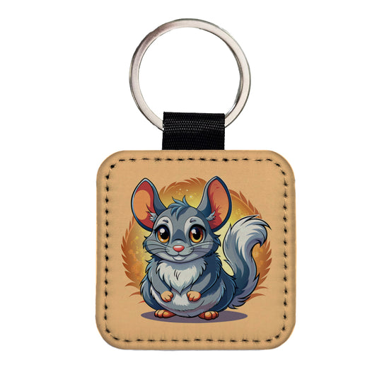 Chinchilla Cute Square Faux Leather Keychain