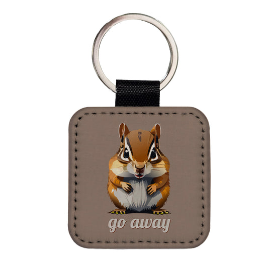 Chipmunk Go Away Staring Funny Square Faux Leather Keychain